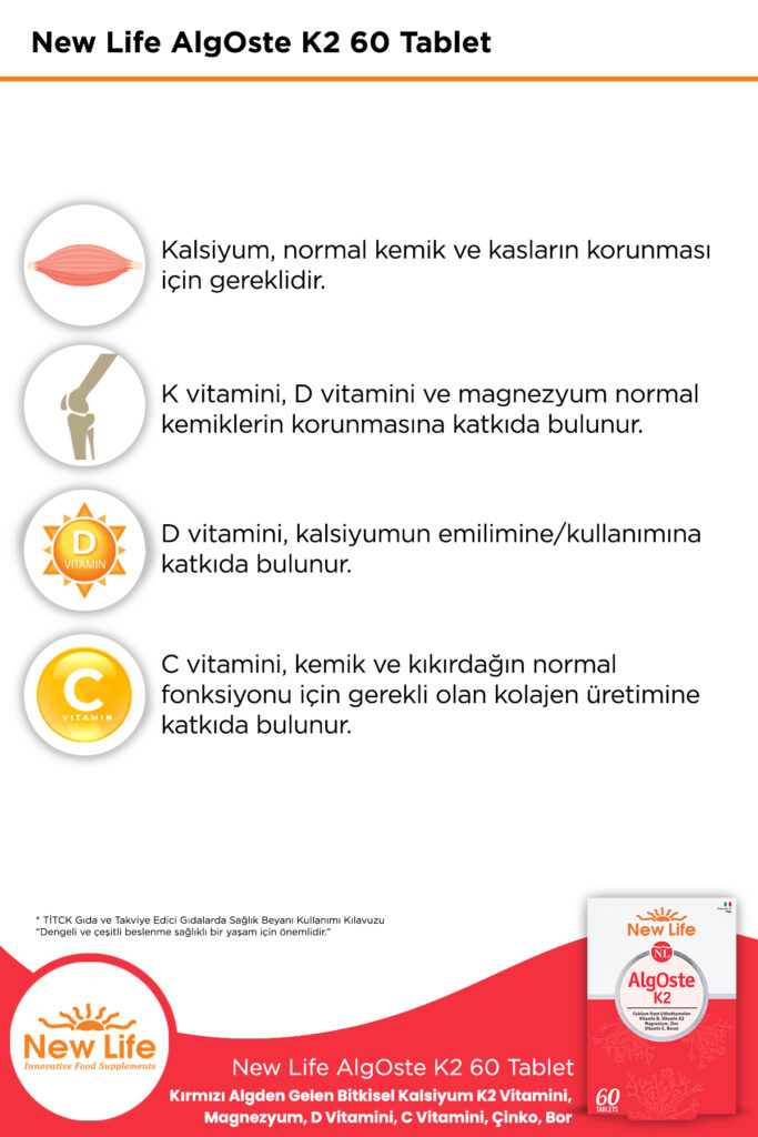 algoste k2 60 tablet kalsiyum k2 vitamini magnezyum d ve c vitamini cinko bor 1330